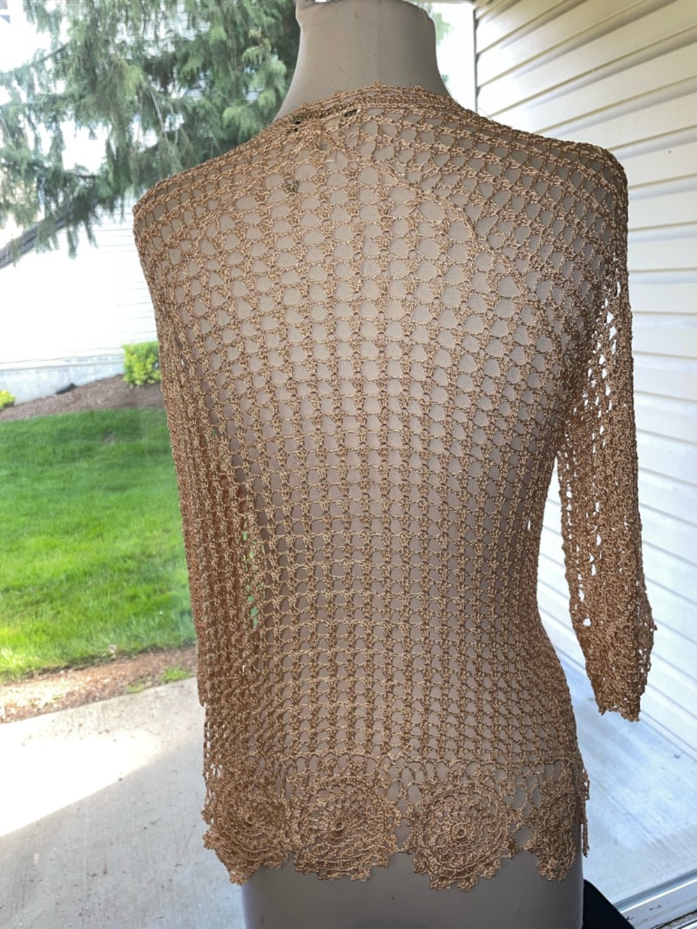Women’s VTG Light Pink Crochet Openwork Women’s Sweater Wrap Sz L Rayon - Picture 5 of 6